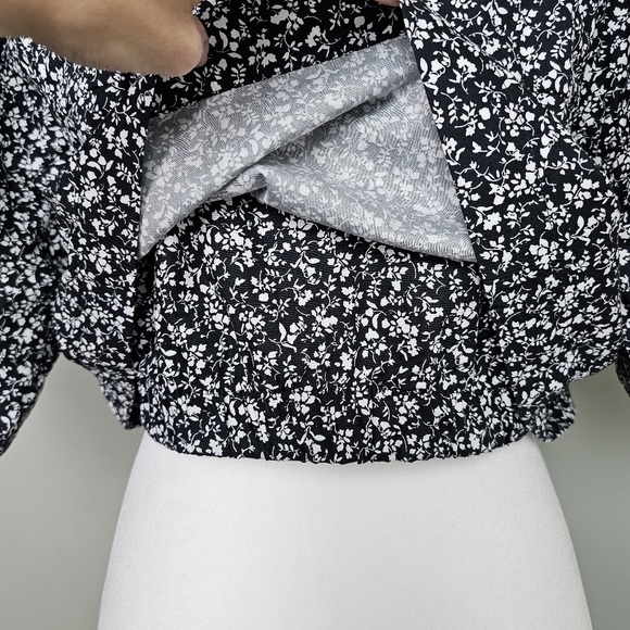 Zara Black White Floral Babydoll Crop Top MEDIUM - Picture 8 of 10